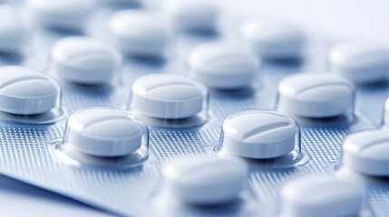 A detailed close-up of a blister pack containing homeopathic pills, set against a minimalist white background with ample space for text