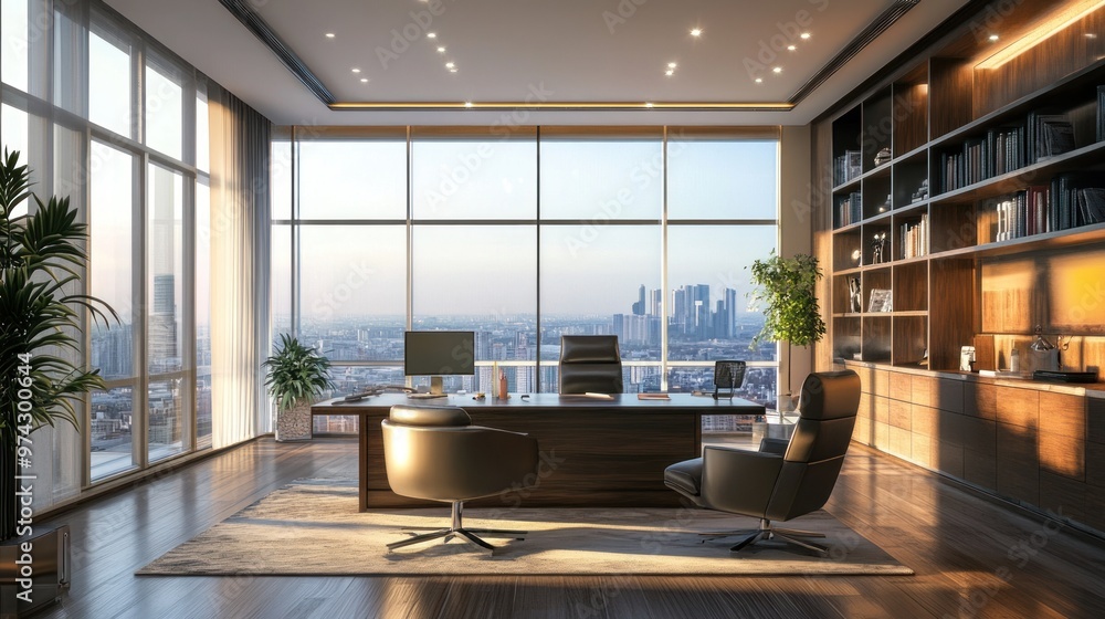 Wall mural Modern Office with City Skyline View