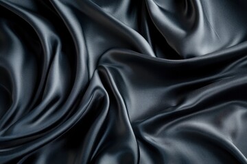 Fototapeta premium Black gray satin dark fabric texture luxurious shiny that is abstract silk cloth panorama background with patterns soft waves blur beautiful , ai