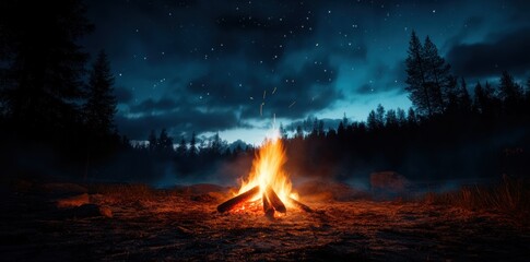 A fire burns in the distance on a cold, dark night, serving as a beacon to guide lost travelers through the wilderness
