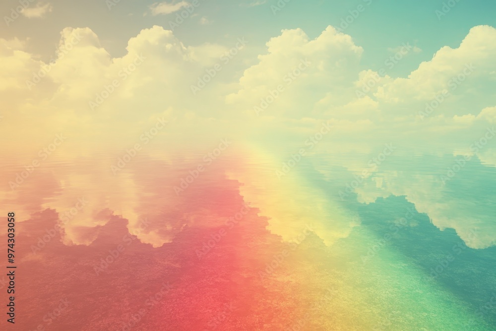 Poster digital dreamland - pixelated rainbow scene with whimsical retro vibes and vibrant double exposure e