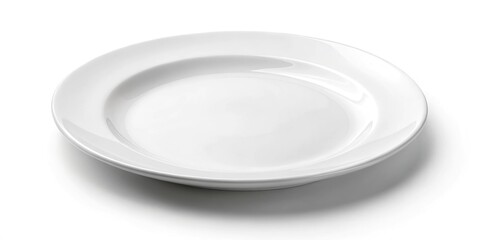 A minimalist white plate outline with subtle shading and soft shadows, isolated on a clean white background, perfect for food presentation or culinary designs.