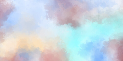 light multicolor clouds and blurred sky background. abstract bright watercolor background. blue, purple orange watercolor full hd texture hyper realistic Fantasy light shades watercolor background.