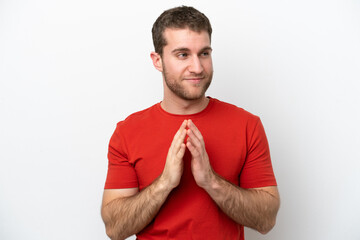 Young caucasian man isolated on white background scheming something