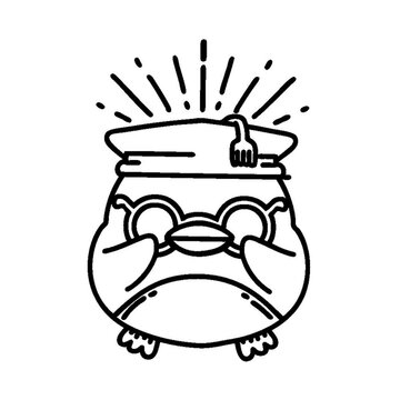 illustration of a traditional black line work tattoo style educated robin icon