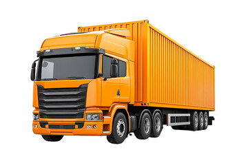 Vibrant orange truck with a shipping container