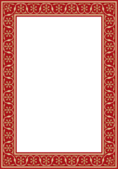 Vector square gold with red national Persian ornament. Rectangle, frame, border, ethnic pattern of the peoples of Iran, Iraq, Tajikistan