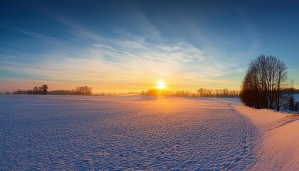 Winter sunrise over a snowy field