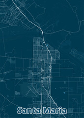 Santa Maria, California, USA artistic blueprint map poster