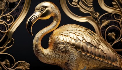 Elegant gold flamingo with intricate design