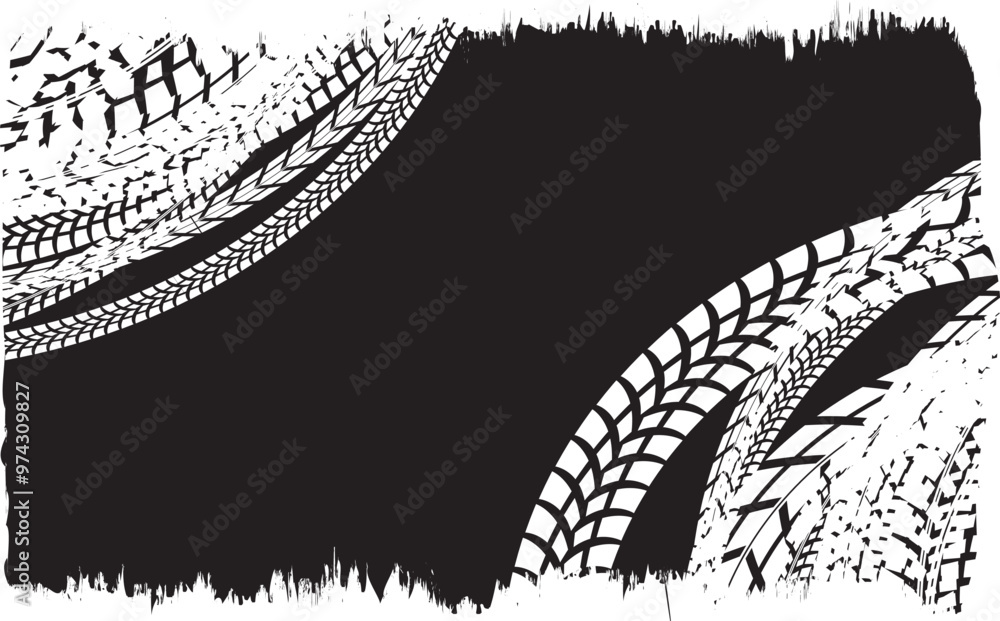 Aufkleber Vector Print Textured Tire Track . Design Element . Car tread silhouette . Mud splash grunge tire texture. Tyre track banner . Surface textured with many circular tire tracks