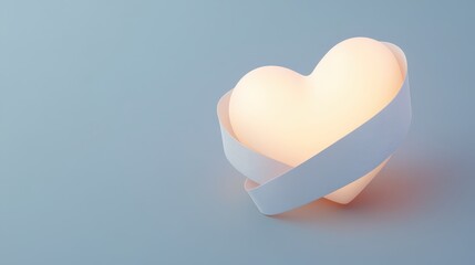 Glowing 3D Medical Heart Icon with Wrapped Ribbon Design