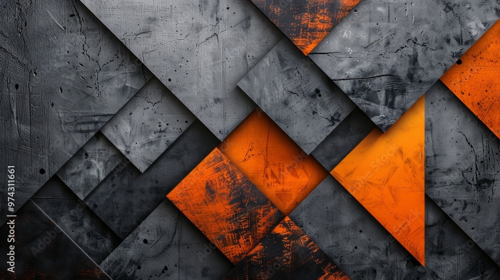 Poster abstract geometric pattern with overlapping gray and orange squares.