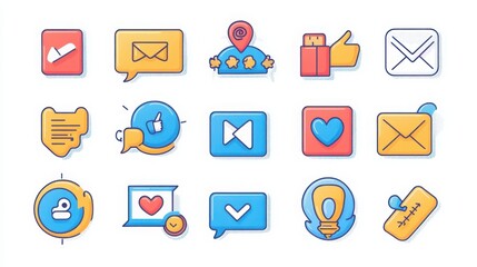 Social Media Communication thin line icon set. Containing direct messages, notifications, replies, social media mentions, online conversation, private messages, public posts, followers