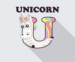 Funny cute alphabet unicorn icon