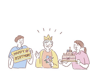 介護、福祉系のお仕事（誕生日を祝う、おばあさん）