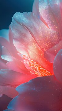Stunning Macro Shot of Su Embroidery Peony with Intricate 3D Detail and Vivid Dopamine Color System. High Saturation and Starlight Stamens Create a Translucent Veil Effect.