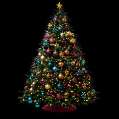 Obraz premium Christmas Tree Isolated on Transparent Background, Decorated Christmas Tree PNG 