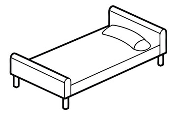 Bed with pillow line art vector illustration