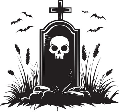 black and white halloween tombstone with skull clip art preview