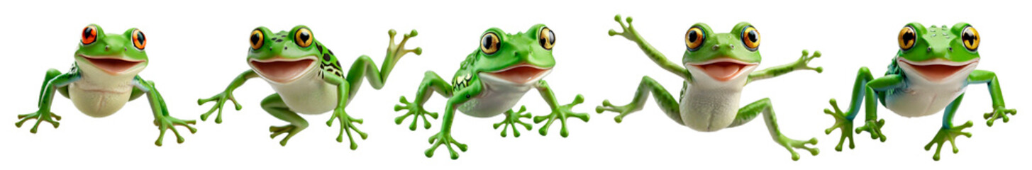 Obraz premium 5 A playful image of a small frog its bright green skin contrasting with its stark white background as it leaps into the air with a mischievous grin 
