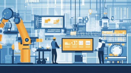 Fototapeta premium Automated Factory Robotic Process in Modern Manufacturing Facility