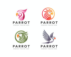 Obraz premium Set colorful gradient parrot bird logo design for business company