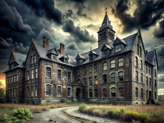Naklejka premium * Haunted abandoned asylum dark and foreboding industrial gray