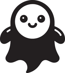 Cute Halloween Ghost Silhouette Vector Icon illustration on white Background.