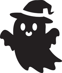 Cute Halloween Ghost Silhouette Vector Icon illustration on white Background.