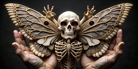 * Macabre sculptures skeletal hands death's head moth