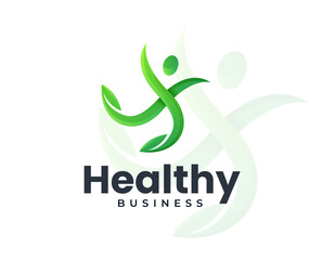 Obraz premium Abstract healthy people logo symbol with leaf icon vector illustration 