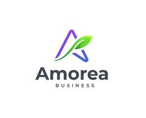 Fototapeta premium Modern letter A logo design with leaf icon symbol vector illustration 