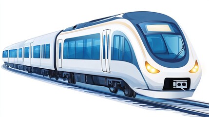 A sleek and modern train traveling on railway tracks, showcasing innovation in public transport and connecting cities efficiently.