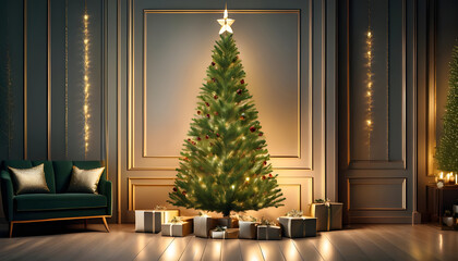 Fototapeta premium Festive Christmas tree with gifts