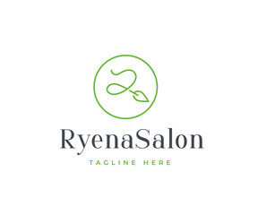 Letter R logo design with circle leaf icon symbol vector illustration