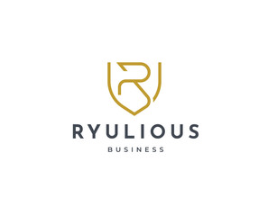 Letter R logo design with shield secure icon symbol vector illustration