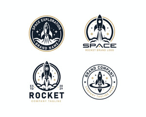 Set bundle creative galaxy rocket launch start up logo design for business company
