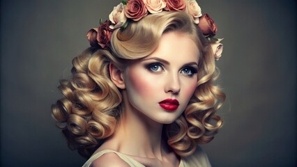 Obraz premium * Retro vintage inspired vampire hairstyles with soft romantic curls and soft pastel shades