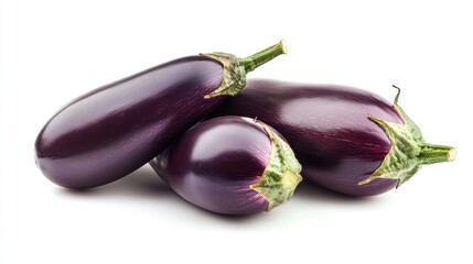 Three Eggplants on a White Background