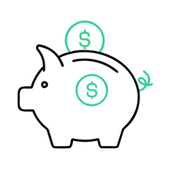Obraz premium Piggy bank icon, savings theme, in black and green colors on a white background