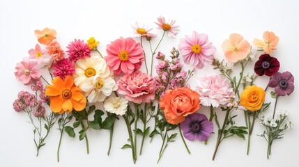 Obraz premium A meaningful bunch of flowers, arranged delicately on a white background, symbolizing the beauty of love, joy, and compassion