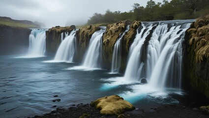 Obraz premium A serene and majestic waterfall in Iceland, photographed in its natural glory, generative ai