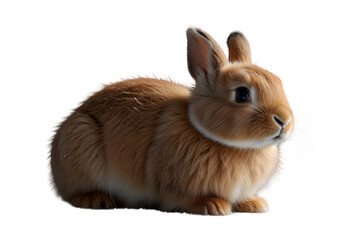 Obraz premium Studio portrait of cute rabbit isolated on transparent background, happy bunny running on floor, adorable fluffy rabbit that sniffing.