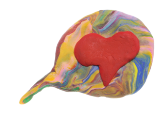 Colorful modeling light clay in shape speech bubble and heart, isolated on white, clipping