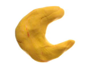 Yellow light modeling clay in shape moon, isolated on white, clipping