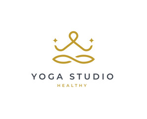 Yoga studio logo with clean and elegant lines style design vector illustration