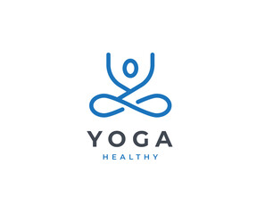 Yoga studio wellness logo with clean and elegant lines style design vector illustration