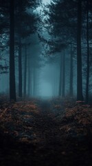 Obraz premium Mystical Foggy Forest Path