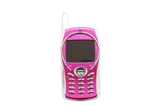pink older mobile phone press the button old generation 